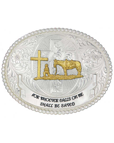 Montana Silversmiths Faith & Wisdom Christian Cowboy Western Belt Buckle, Silver, hi-res
