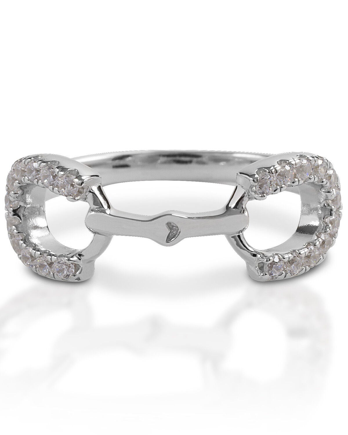 Kelly Herd Women's Clear Stones Horseshoe Bit Ring, Silver, hi-res
