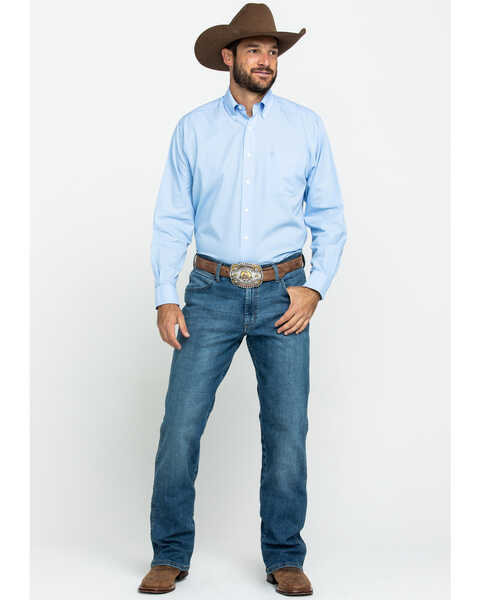 Image #6 - Ariat Men's Wrinkle Free Solid Long Sleeve Button Down Western Shirt , Light Blue, hi-res