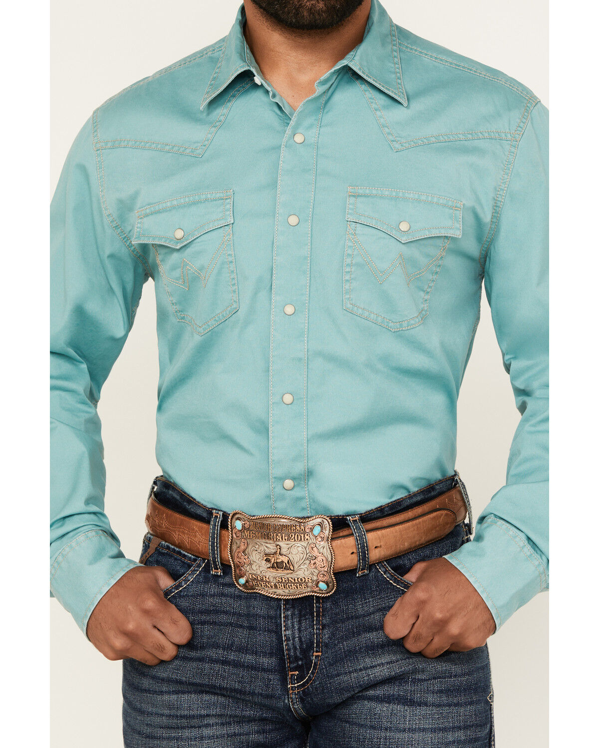 Image #3 - Wrangler Retro Men's Solid Long Sleeve Snap Western Shirt - Tall, Turquoise, hi-res