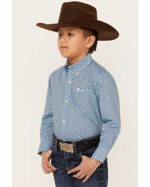 Image #2 - Wrangler Boys' Geo Print Long Sleeve Button-Down Western Shirt , Blue, hi-res