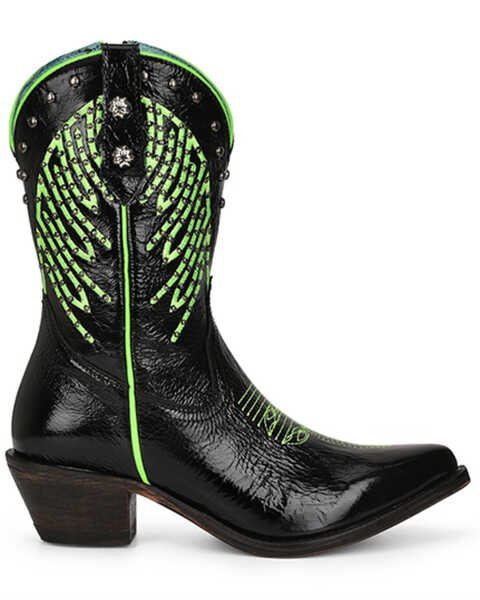 Image #2 - Corral Women's Fluorescent Embroidered and Studded Western Boots - Pointed Toe, Black, hi-res