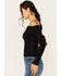 Shyanne Women's Pointelle Ribbed Off The Shoulder Top, Black, hi-res