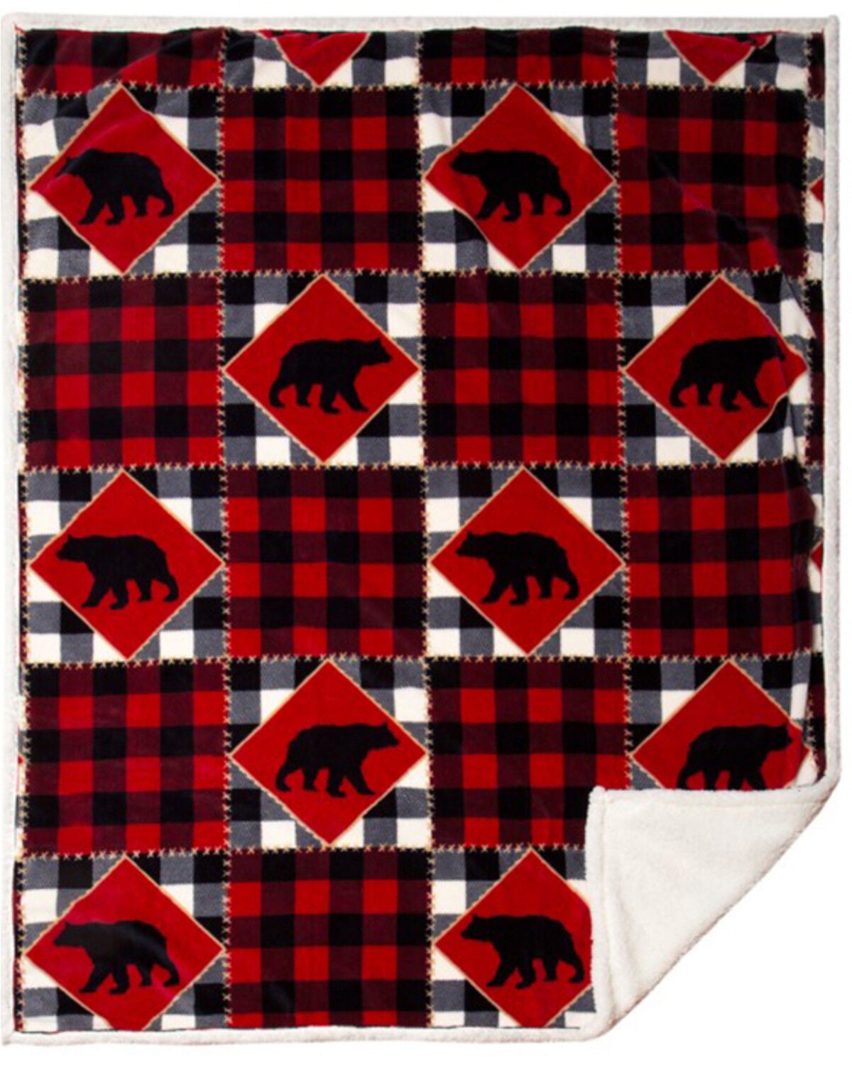 Image #1 - Carstens Home Lumberjack Bear Plaid Print Sherpa Throw Blanket, Brown, hi-res