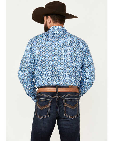 Image #4 - Rodeo Clothing Men's Southwestern Print Long Sleeve Snap Western Shirt, Blue, hi-res