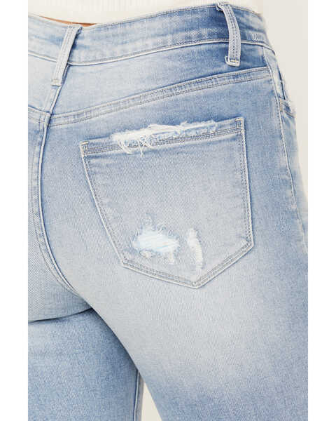 Image #4 - Ceros Women's Light Wash High Rise Destructed Patchwork Flare Stretch Jeans, Light Wash, hi-res