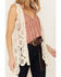 En Creme Floral Crochet High-Low Vest, Cream, hi-res