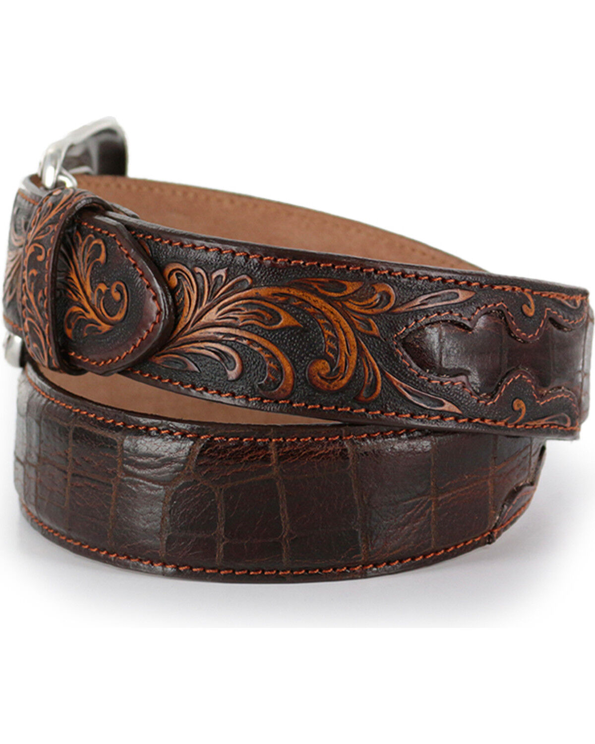 Image #4 - Tony Lama Men's Pinto Classic Leather Belt, Brown, hi-res
