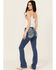 Image #1 - Miss Me Women's Dark Wash Mid Rise Faux Flap Pocket Bootcut Stretch Denim Jeans, Dark Wash, hi-res