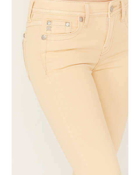 Image #4 - Miss Me Women's Mid Rise Horseshoe Stretch Flare Jeans , Beige, hi-res