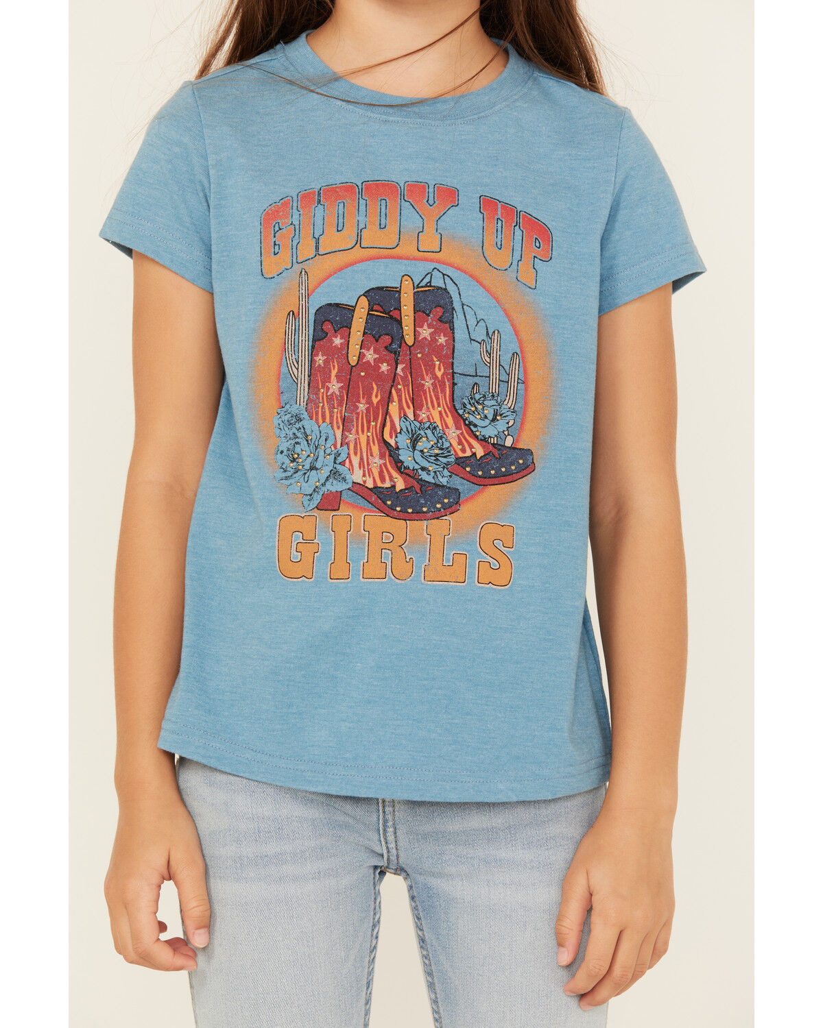 Image #3 - Shyanne Girls' Giddy Up Embellished Short Sleeve Graphic Tee, Blue, hi-res