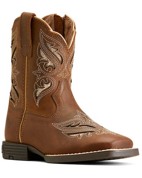 Image #1 - Ariat Toddler Girls' Round Up Bliss Western Boots - Broad Square Toe , Brown, hi-res