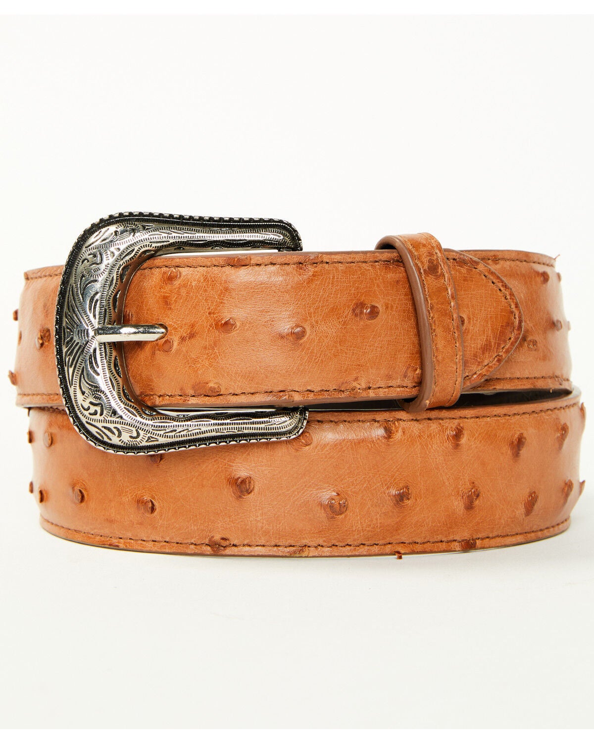 Cody James Men's Carver Exotic Ostrich Leather Belt, Cognac, hi-res