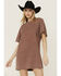 Image #2 - Rock & Roll Denim Women's Rhinestone Short Sleeve T-Shirt Mini Dress, Brown, hi-res