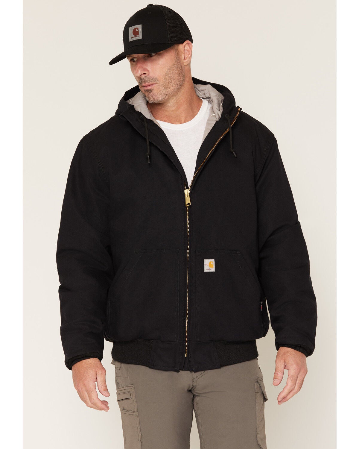 Image #1 - Carhartt Men's FR Duck Active Hooded Work Jacket, Black, hi-res