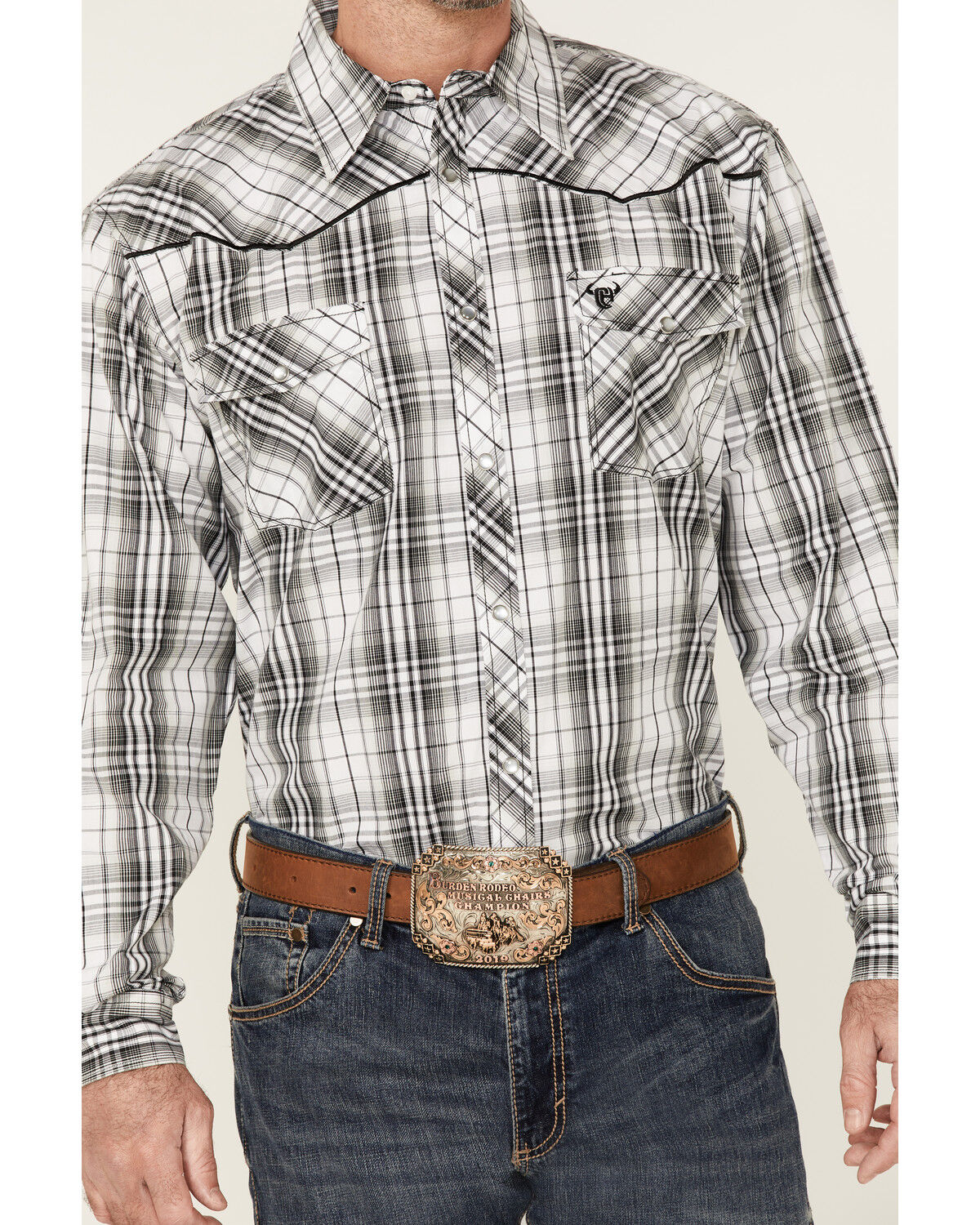 Image #3 - Cowboy Hardware Men's Hermosillo Large Plaid Print Long Sleeve Pearl Snap Western Shirt, Black, hi-res