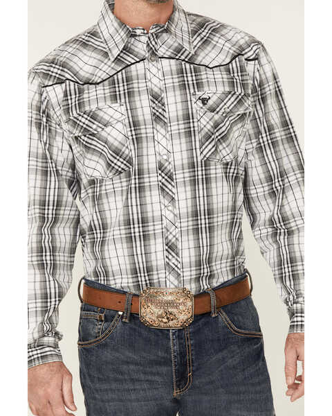 Image #3 - Cowboy Hardware Men's Hermosillo Large Plaid Print Long Sleeve Pearl Snap Western Shirt , Black, hi-res