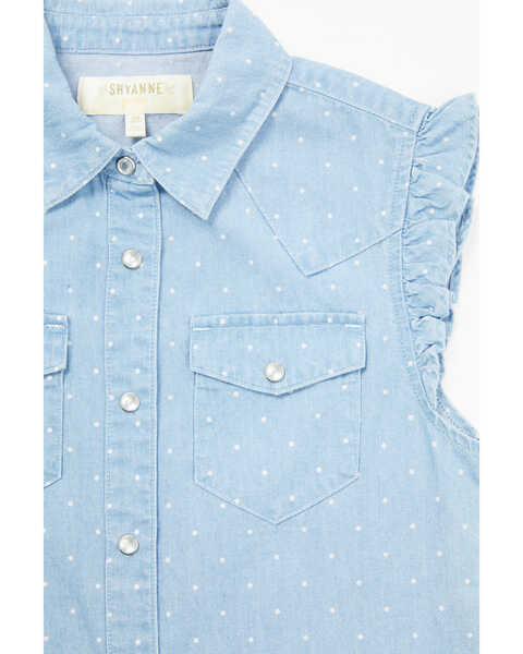 Image #2 - Shyanne Toddler Girls' Chambray Western Snap Shirt, Medium Blue, hi-res
