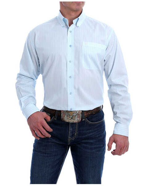 Image #1 - Cinch Men's Diamond Geo Print Long Sleeve Button Down Western Shirt , Light Blue, hi-res