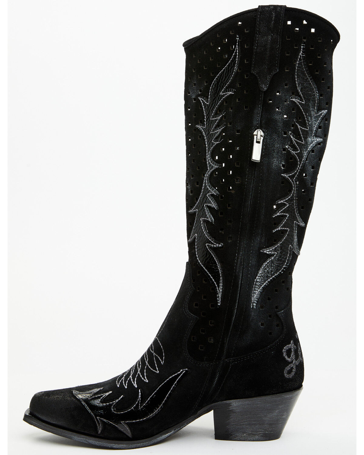 Image #3 - Italian Cowboy Women's Perforated Tall Western Boots - Snip Toe, Black, hi-res