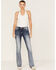 Miss Me Women's Medium Wash Stretch Mid Rise Peacock Embroidery Bootcut Jeans, Medium Wash, hi-res