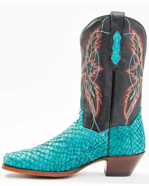 Image #3 - Dan Post Women's Exotic Seabass Skin Western Boots - Square Toe, Black/turquoise, hi-res