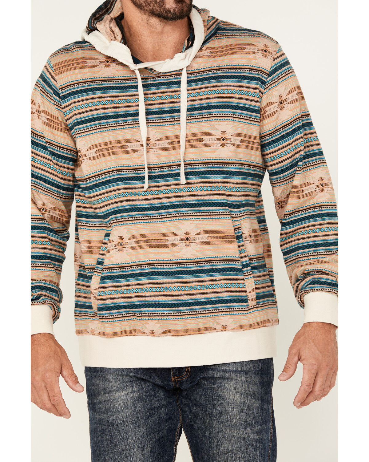 Image #3 - Rock & Roll Denim Men's Southwestern Print Hooded Sweatshirt, Tan, hi-res