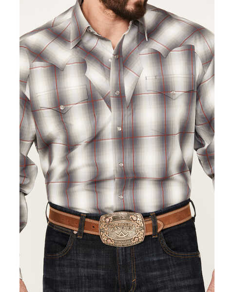 Image #3 - Stetson Men's Fancy Yoke Plaid Print Long Sleeve Pearl Snap Western Shirt, Grey, hi-res
