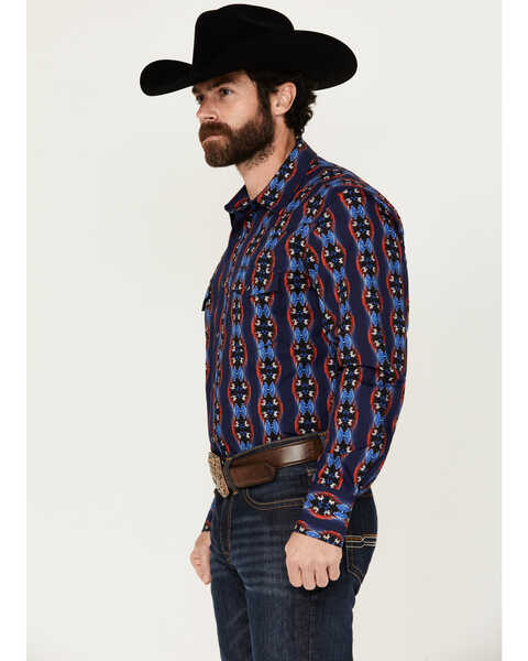 Image #2 - Wrangler Men's Southwestern Print Long Sleeve Snap Western Shirt, Blue, hi-res