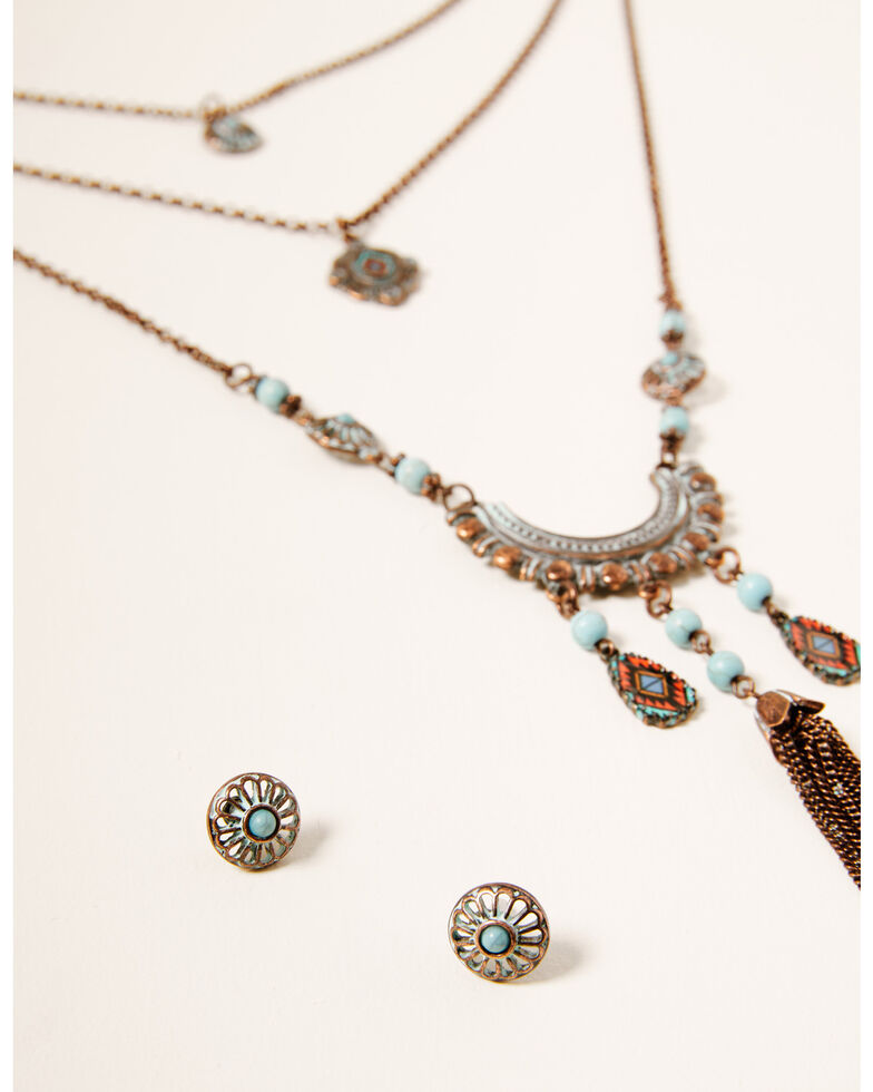 Shyanne Women's Crescent Bronze Layered Necklace, Rust Copper, hi-res