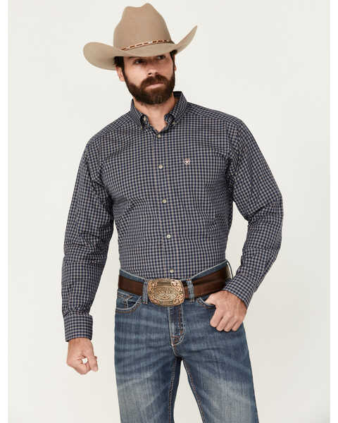 Image #1 - Ariat Men's Pro Series Tate Plaid Print Long Sleeve Button-Down Western Shirt - Tall , Dark Blue, hi-res