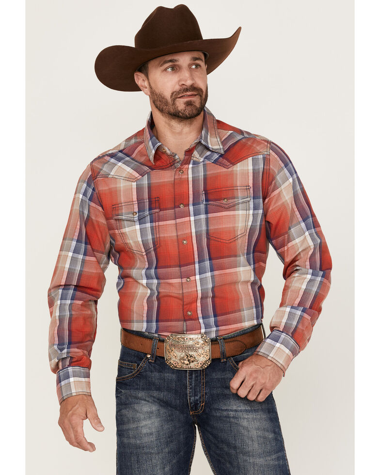 Wrangler Retro Men's Large Plaid Long Sleeve Snap Western Shirt - Tall , Red, hi-res