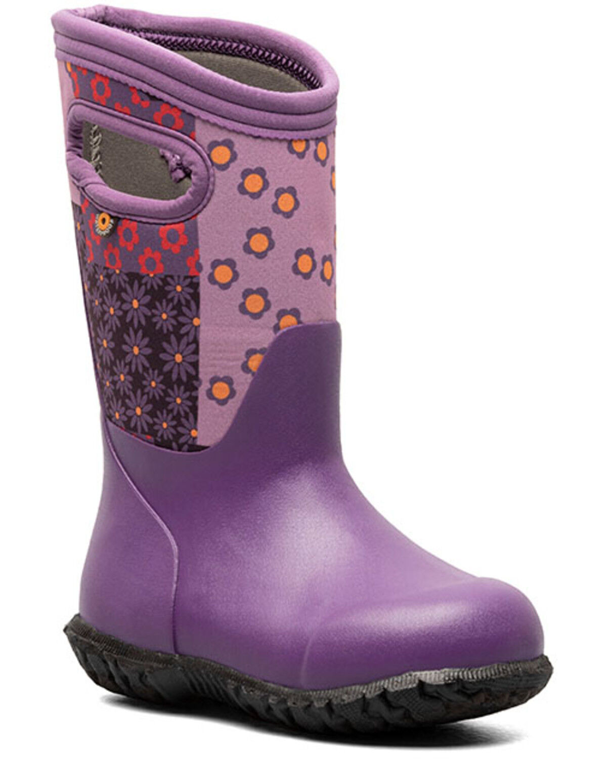 Image #1 - Bogs Girls' York Patchwork Floral Rain Boots - Round Toe, Purple, hi-res