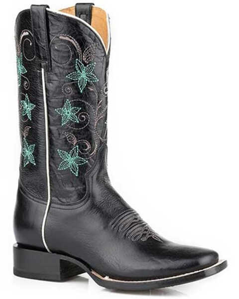 Roper Women's Floralina Western Boots - Square Toe, Black, hi-res