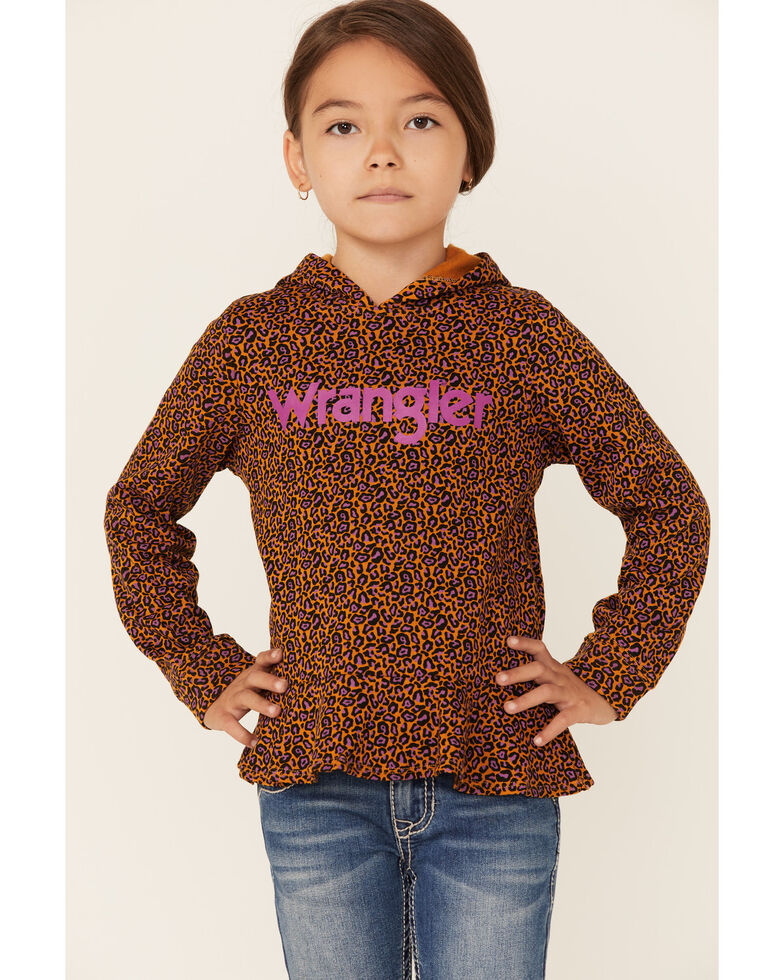 Wrangler Girls' Leopard Print Logo Hooded Sweater, Multi, hi-res