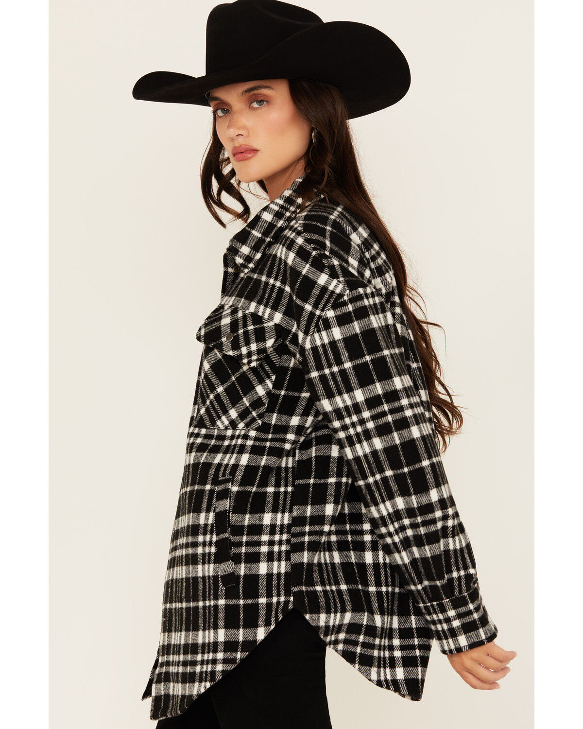Image #2 - Fornia Women's Plaid Print Shacket, Black, hi-res