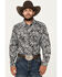 Image #1 - Cowboy Hardware Men's Floral Paisley Print Long Sleeve Snap Western Shirt, Black, hi-res