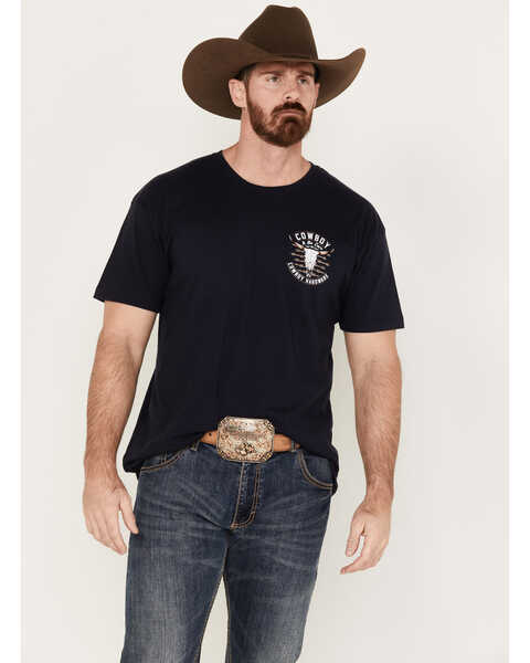 Image #1 - Cowboy Hardware Men's Cowboy To The Core Short Sleeve Graphic T-Shirt, Navy, hi-res