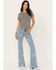 Image #1 - Wrangler Retro Women's Light Wash Mid Rise Star Print Mae Flare Jeans, Blue, hi-res