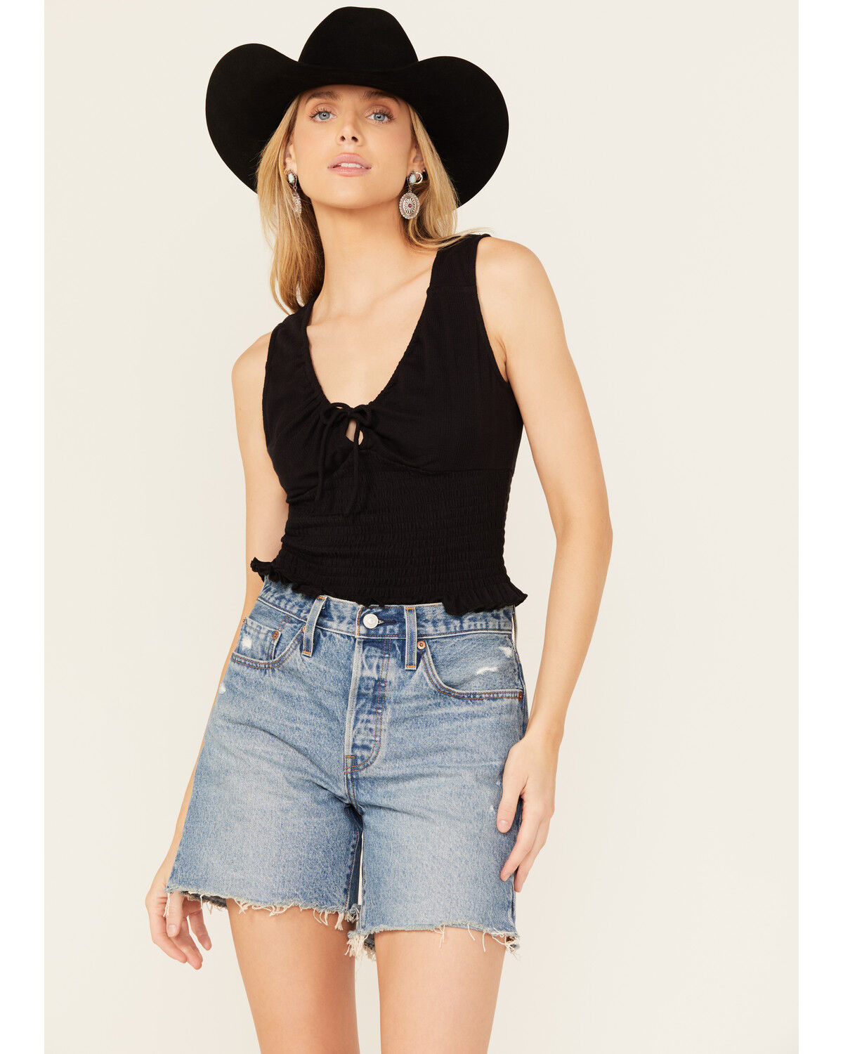 Image #1 - Bila Women's Sleeveless Ruched Tank, Black, hi-res