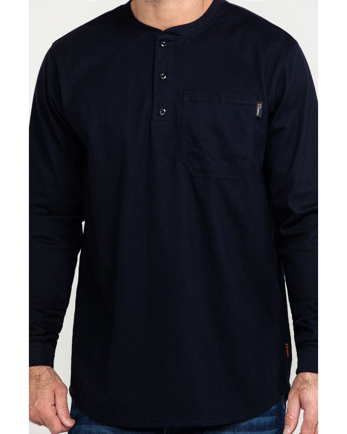 Image #4 - Hawx Men's FR Pocket Henley Long Sleeve Work Shirt - Tall, Navy, hi-res