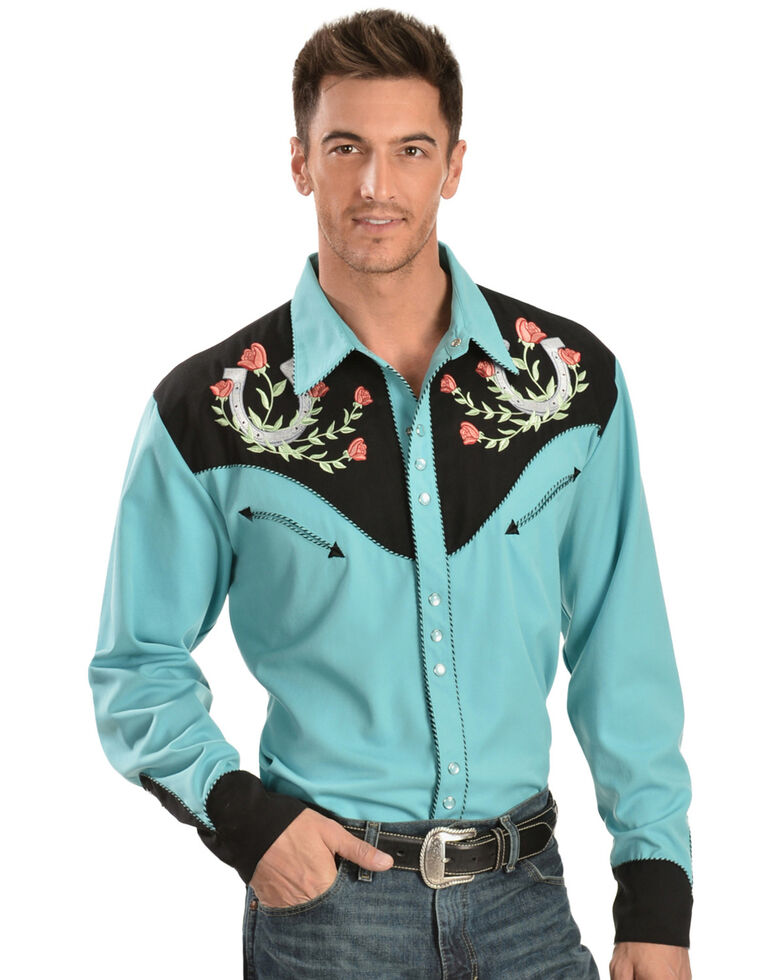 Scully Rose & Horseshoe Embroidered Retro Western Shirt - Big & Tall ...