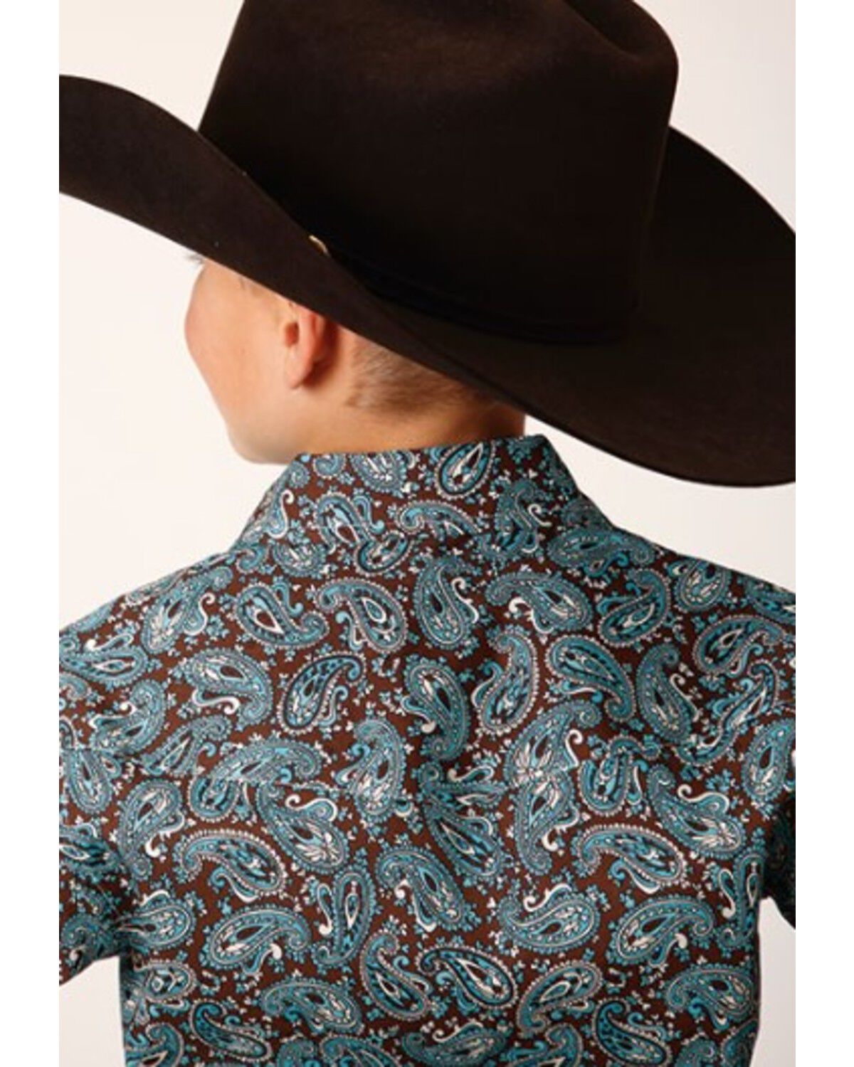 Image #2 - Roper Boys' Paisley Print Long Sleeve Pearl Snap Western Shirt, Turquoise, hi-res