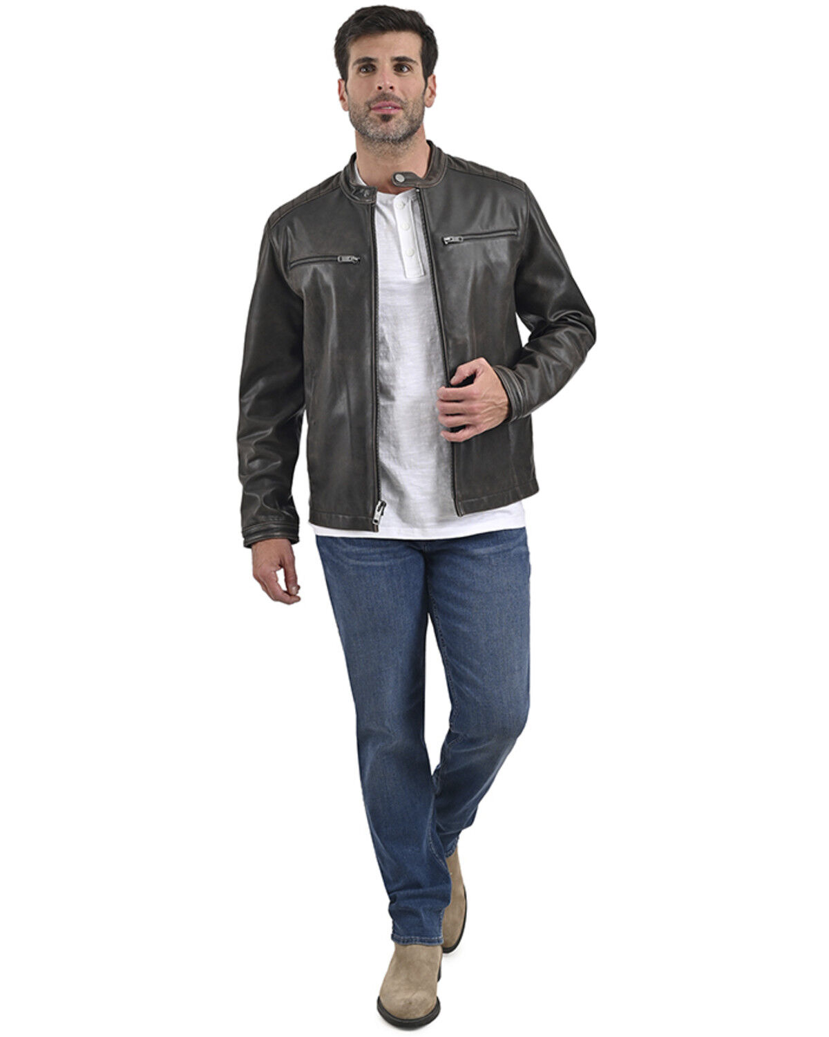 Image #1 - Frye Men's Fryce Racer Leather Jacket, Dark Brown, hi-res
