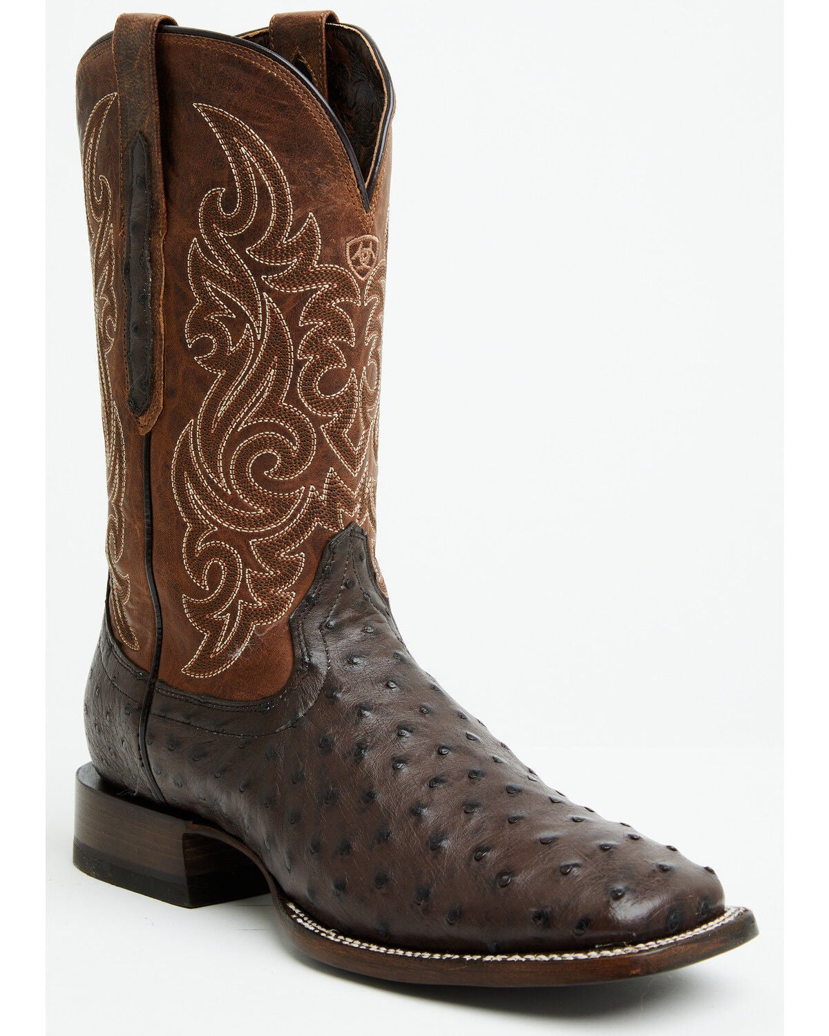 Image #1 - Ariat Men's Classic Cash Exotic Ostrich Western Boots - Broad Square Toe, Brown, hi-res