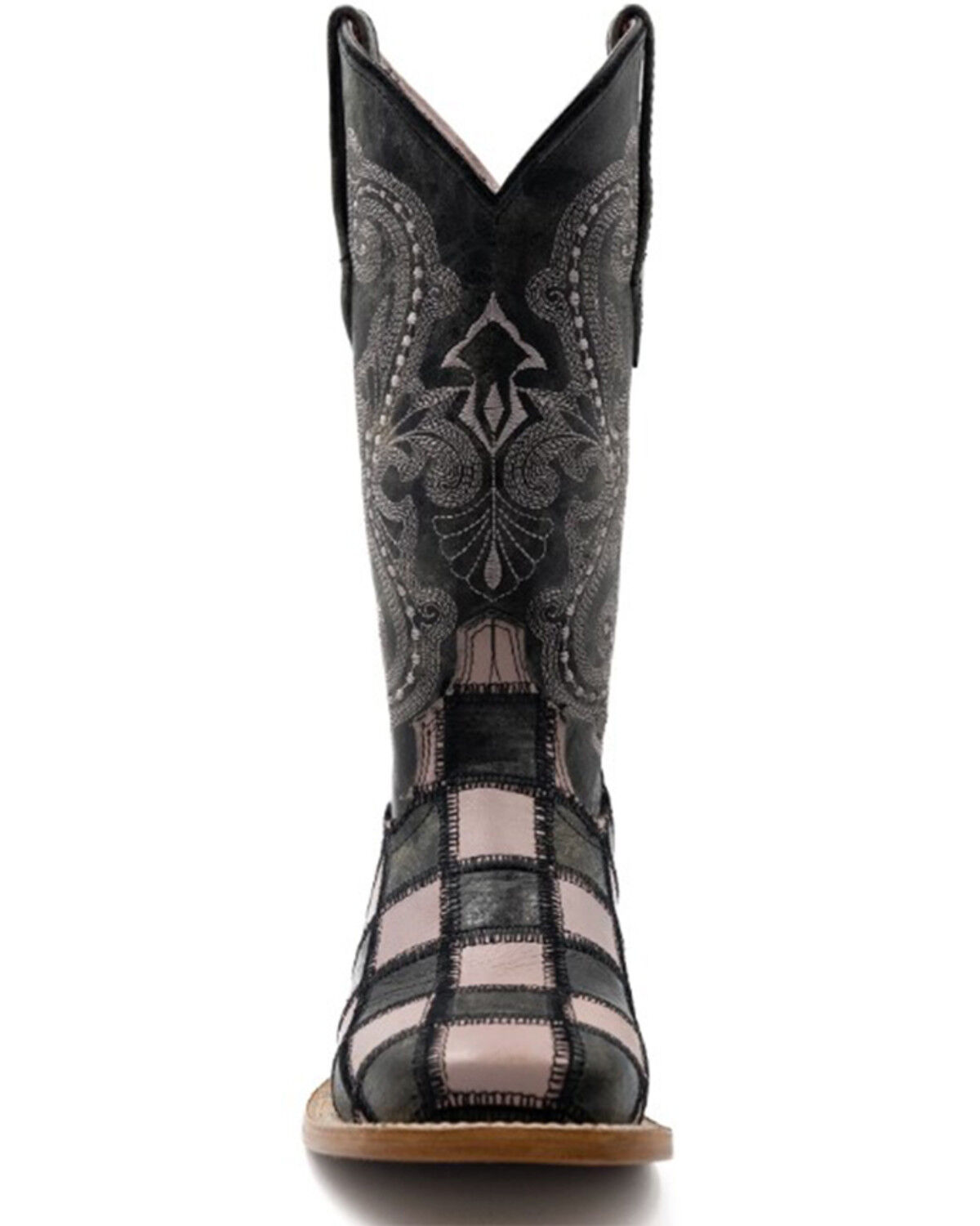 Image #4 - Ferrini Women's Patchwork Western Boots - Broad Square Toe, Pink/black, hi-res