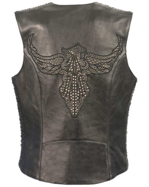 Image #2 - Milwaukee Leather Women's Phoenix Stud Embroidered Snap Front Vest - 4X, Black, hi-res