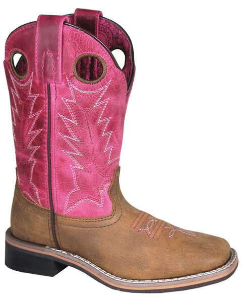 Image #1 - Smoky Mountain Little Girls' Tracie Western Boots - Square Toe, Brown/pink, hi-res