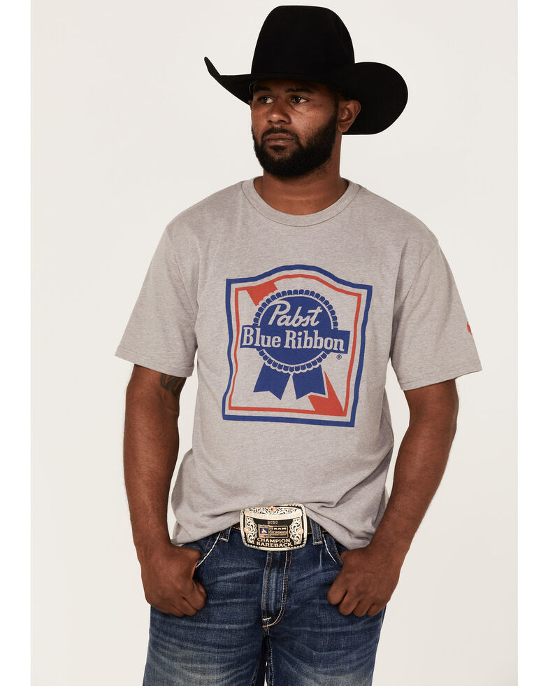 HOOey Men's Pabst Blue Ribbon Logo Graphic T-Shirt , Grey, hi-res
