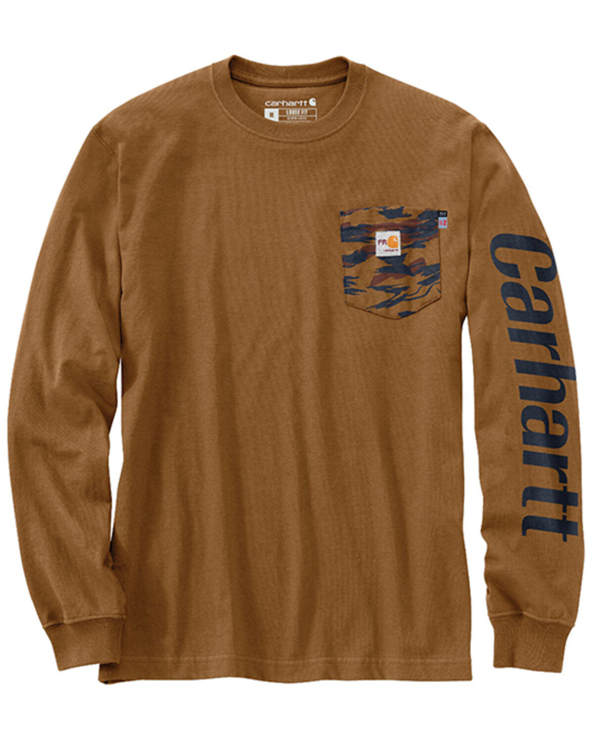 Image #1 - Carhartt Men's FR Force® Loose Fit Lightweight Camo Graphic Long Sleeve Work T-Shirt, Brown, hi-res